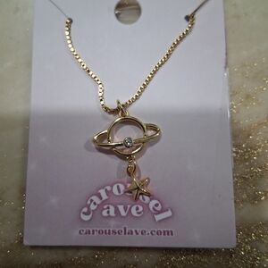 Gold Saturn Charm Necklace